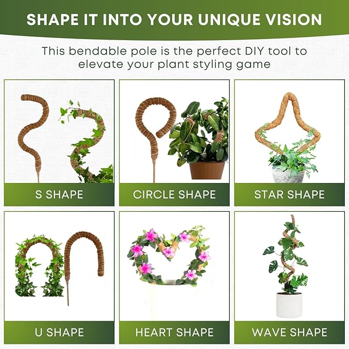 Bendable Moss Pole for Plants | 2 Pack 48 Inch Tall Moss Pole Monstera Plant Support | Large Poles for Climbing Plants | Handmade Coco Coir Plant Pole Sticks for Pothos