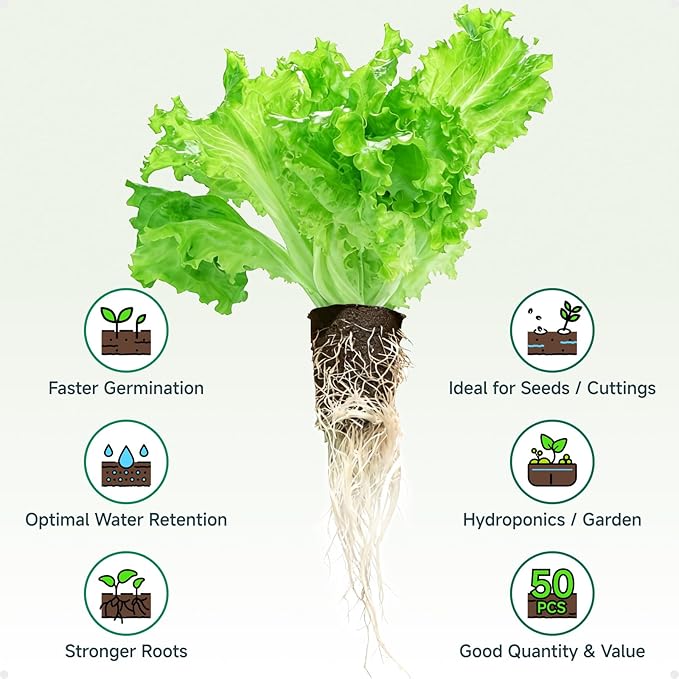 MEYCEMT Hydroponic Growing Sponges 50 Pack, Universal Fit Sponges & Seed Pods for Starting Seeds, Indoor Outdoor Garden for Seed Germination & Plant Cloning, Stronger Roots