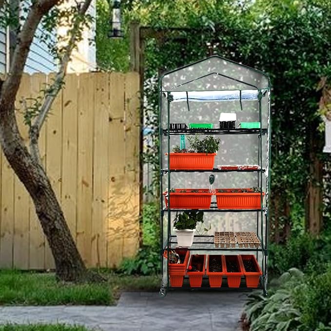 Solution4Patio 5-Tier Mini Greenhouse Portable Green House for Indoor Outdoor, Walk in Greenhouses Transparent Thick PVC Cover, Heavy Duty Frame, Double Zipper, 27 x 19 x 76 in