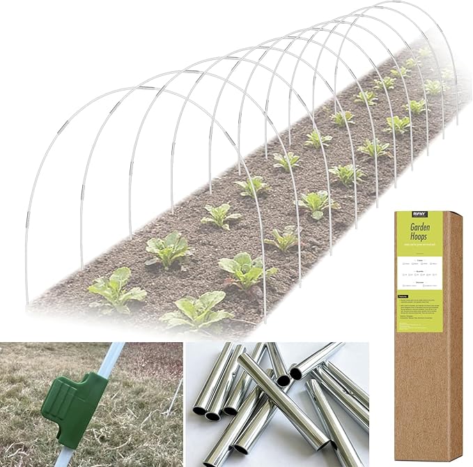 60 PCS Garden Hoops for Raised Beds, RIFNY Greenhouse Hoops Kit Long Grow Tunnel for Row Cover, Rust-Free Fiberglass Garden Support Poles for Insect Mesh Netting Freeze Plant Cover Frame