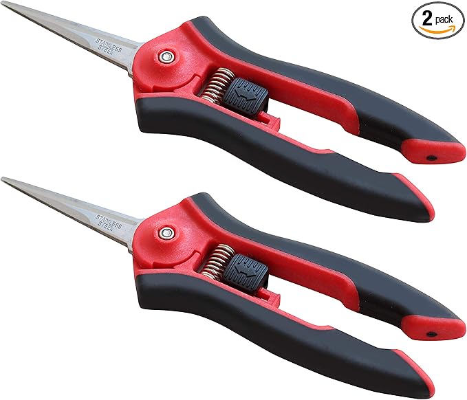 TABOR TOOLS 2-Pack Micro-Tip Pruners with Straight Blades and Fine Tip, Florist Scissors, Garden Snips with Stainless-Steel Non-Stick Precision Blades (2 Pack) (K27A)