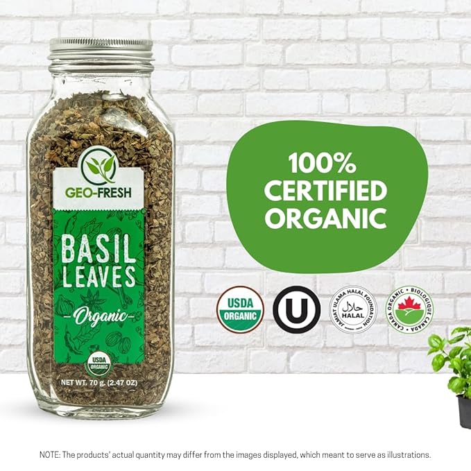 Geo-Fresh Organic Basil, 2.47 oz (70g), Non-GMO, Kosher, 100% Organic, Gluten Free, USDA Certified