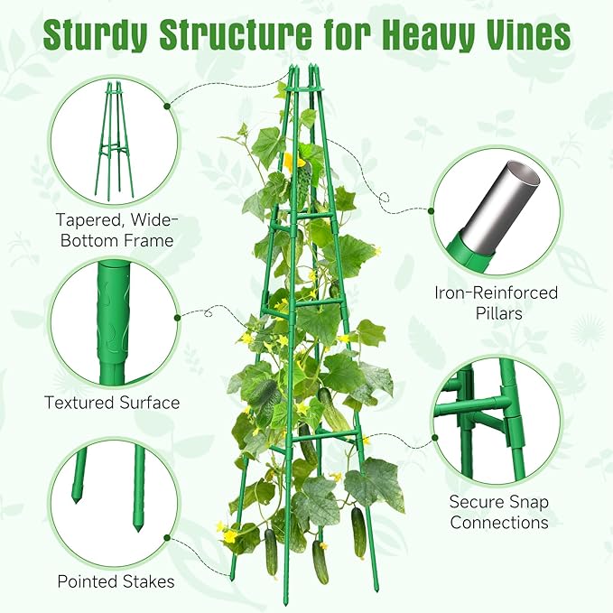 2 Pack 64" Tall Adjustable Obelisk Garden Trellis for Climbing Plants, Rust-Proof Pe Coated Metal Plant Trellis Support for Raised Beds, Potted Vines, Cucumbers, Tomatoes, Indoor Outdoor Use (2 Pack)