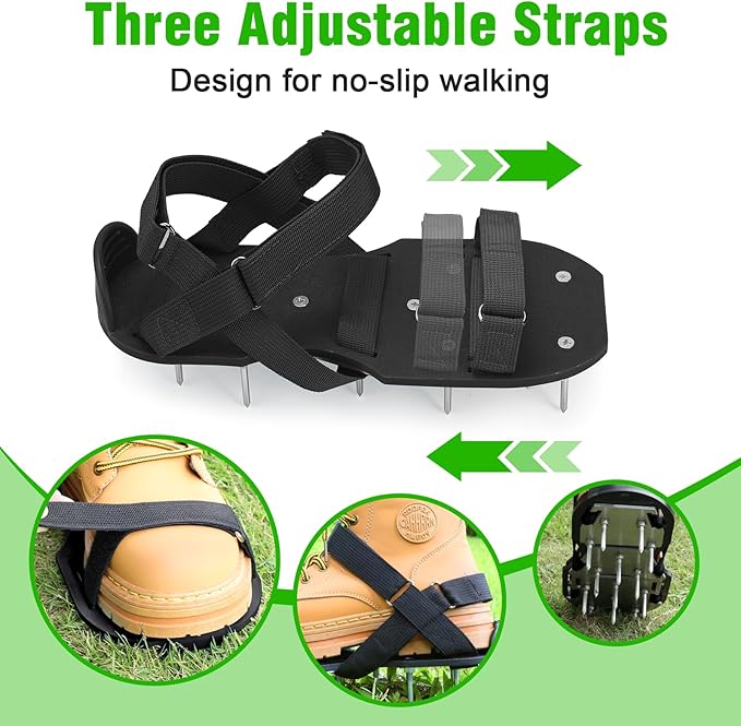 Lawn Aerator Shoes for Grass - Pre-Assembled Grass Aerator Shoes for Lawn - Soil Yard Aerator Tool for Aerating Patio Garden, Black, Small Size