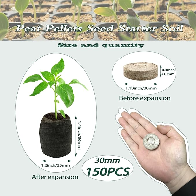 150 Pcs 30mm Peat Pellets for Seed Starting and Sowing, Compressed Seed Starter Pods for Garden Planting of Herbs, Flowers, and Vegetables