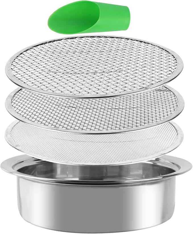 Heavy Duty Stainless Steel Garden Soil Sifter Compost Screen - 3 Sizes (Fine/Medium/Coarse Mesh) for Sifting Compost,Dirt,Rocks,Rotary Tool&Compatible, Home Garden Sieve for Gardening & Landscaping
