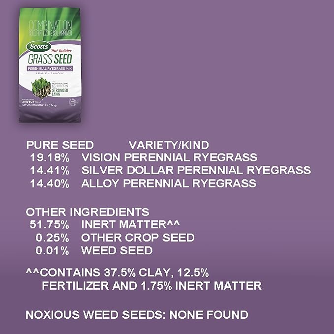 Scotts Turf Builder Grass Seed Perennial Ryegrass Mix with Fertilizer and Soil Improver, Establishes Quickly, 5.6 lbs.