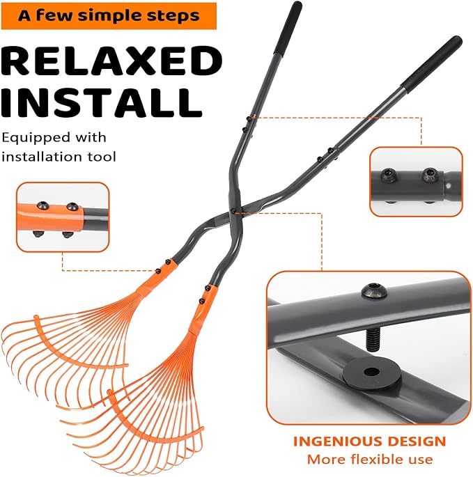 Leaf Grabber Rake with Long Handle,Metal Leaves Rakes,Lightweight Leaf and Grass Picker Upper,Leaf Collector for Lawn & Yard Shrub Cleanup.