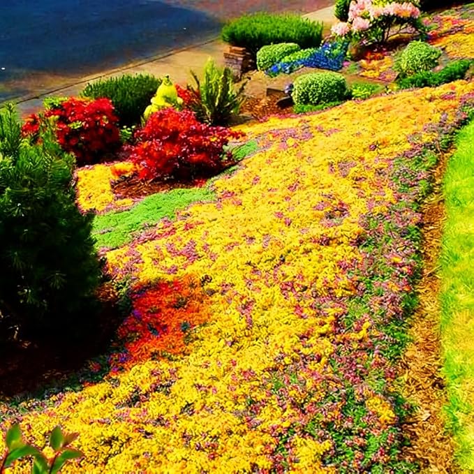 Mixrug 19995+ Fragrant Yellow Creeping Thyme Seeds Ground Cover, Thymus Serpyllum Seeds,Between Stepping Stones Seed Bee-Friendly Carpet Lawn Alternative & Pathway Filler Low Maintenance