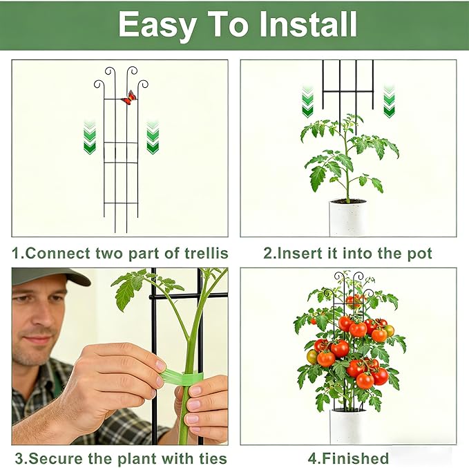 32.6inch Plant Trellis for Pot Climbing Plants Indoors & Outdoor, Garden Trellis for Potted Plants, Rust-Proof Metal Sturdy Yet Gentle Climbing Stakes Support for Ivy Pothos Hoya Monstera (4pcs)