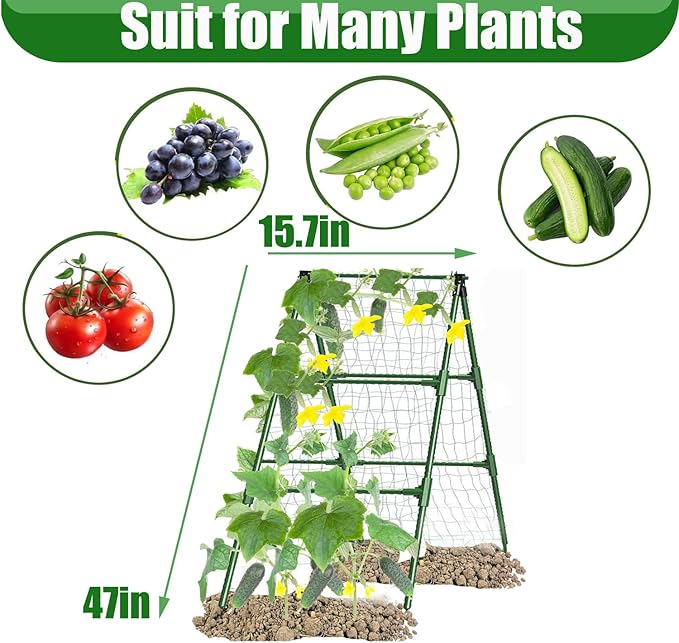 Cucumber Trellises A Frame Plant Supports Green Trellis for Cucumber, Climbing Plants Vegetables Flowers (Green) 47x15in