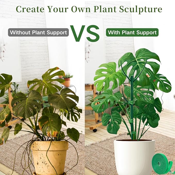 10 Pack Monstera Plant Support, 75inch Stackable Plant Stakes with 20Pcs Clips & 2Pcs Ties, Alternative to Moss Pole Plants Sticks Structures for Climbing Indoor Outdoor Potted Plants