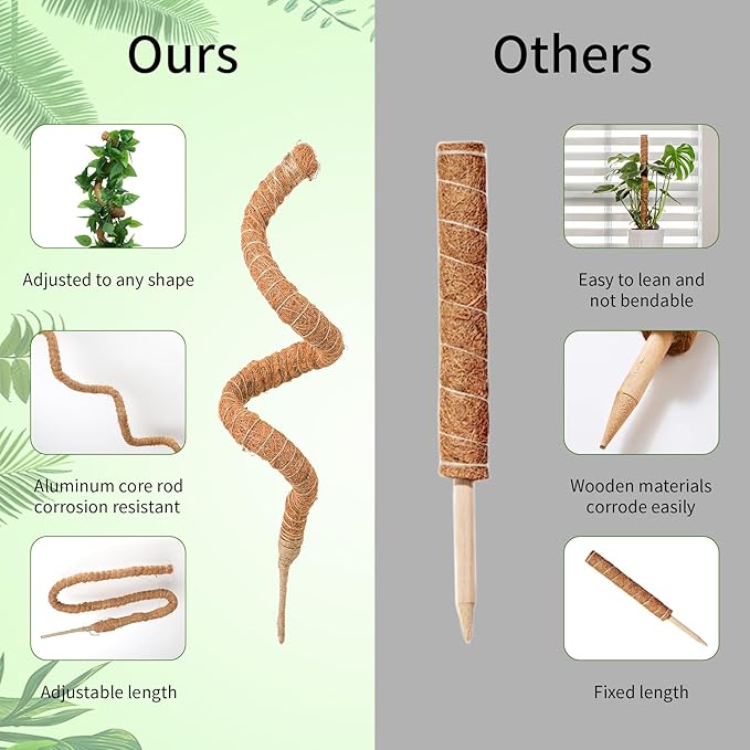 2 Pack Moss Pole, LveSunny 29 Inch Bendable Moss Pole Monstera Plant Support, More Flexible and Corrosion-Resistant Moss Poles for Climbing Plants, Suitable for Potted Plants