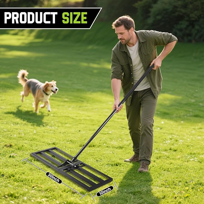 Top Soil Lawn Leveling Rake ,Lawn Sand Flea Rake Leveling 30”x10” Heavy Duty Leveler,Anti Flipping Smooth Edge,16-77" Adjustable, for Sand,Top Soil Dressing,Yard Landscape,Ground Soil, Dirt,Grass