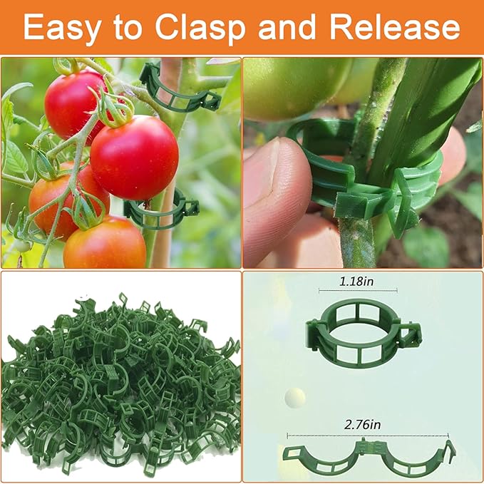 Tomato Clips for Climbing Plants, 100 Pcs Reusable Plastic Tomato Clips Clear, Tomato Trellis Clips for Plants Support, Secured Plastic Plant Clip for Tomatoes Vines Climbing Supplies