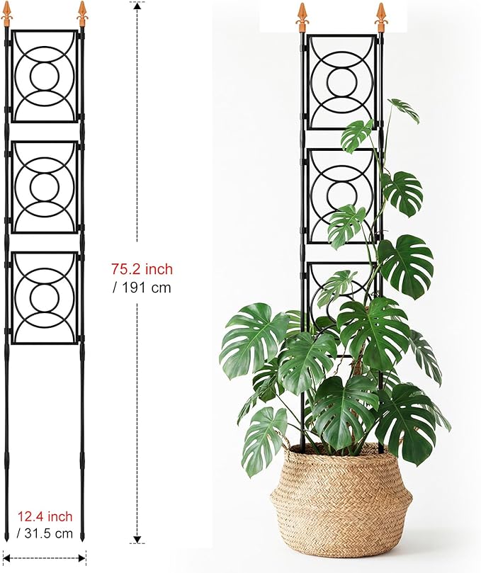Trellis for Climbing Plants Indoor Outdoor, 24 Rifny Tall Garden Trellis Flower Rose Cucumber Trellis for Vines Pea Support, Wall Large Plant Trellis Fence with Plastic Coated Metal Poles, 6.2 FT