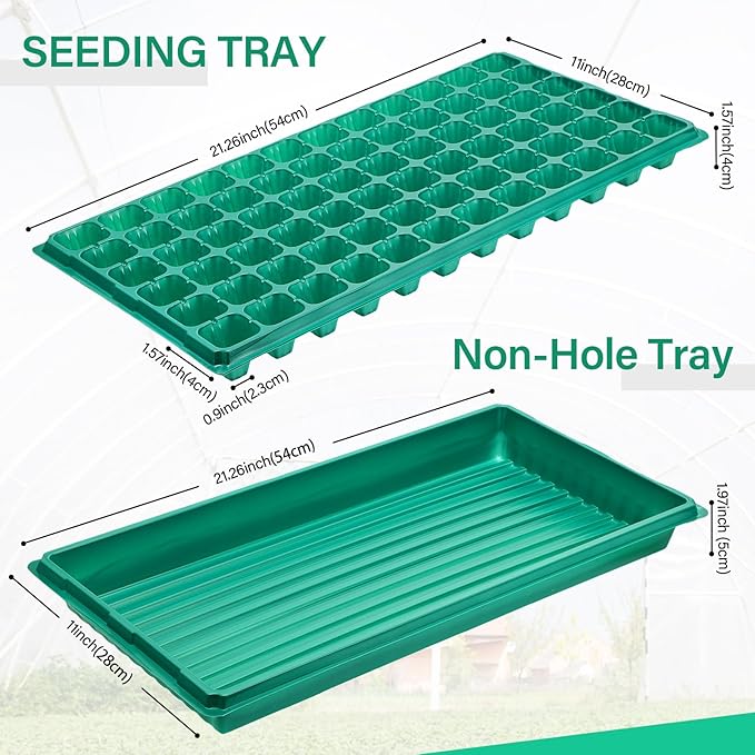 Romooa 20 Pcs Seed Starter Kit 72 Cell Seedling Starting Trays and 1020 Trays No Holes Plant Growing Nursery Pots for Gardening Germination Propagation (Green)