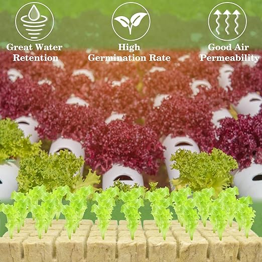 Halatool 1.2 Inch Rockwool Cubes Garden Hydroponic Pods Starter Plugs for Hydroponics Soilless Cultivation Seedling Starting Cuttings Clone & Plants Propagation (4 Sheets, 144 Plugs in Total)
