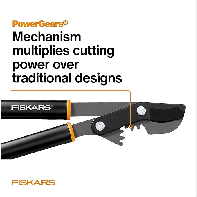 Fiskars 32" PowerGear Bypass Loppers, Patented Mechanism Multiplies Force to Reduce Strain, Heavy-Duty Precision-Ground Steel Blade for Living Growth, Trims Tree Branches up to 2" Diameter
