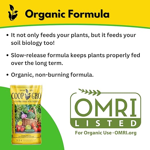 Coop Gro Organic Chicken Manure Fertilizer 25 lb. Bag. All-Natural Plant Food for Vegetable Gardens, Flower Beds, Indoor Plants & Shrubs. Pelleted Fruit Tree Fertilizer