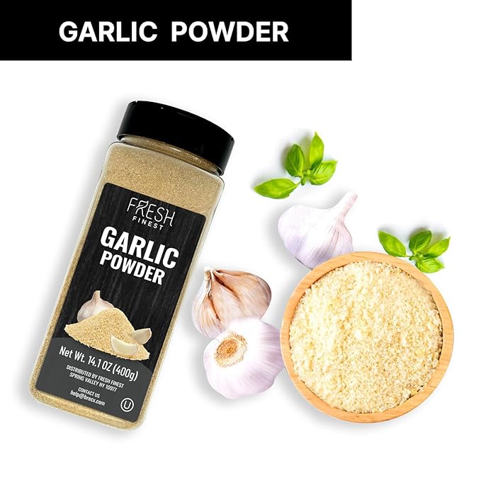 Fresh Finest Premium Garlic Powder - 14.1oz Bottle - 100% Pure, Non-GMO, Gluten-Free, Ground Garlic Spice for Cooking
