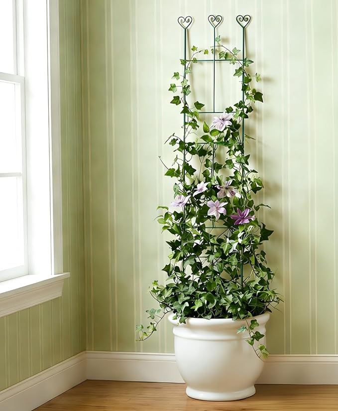 46 inch Plant Trellis for Climbing Plants, Metal Garden Trellis for Potted Houseplants Indoor & Outdoor, Rustproof Plant Support for Ivy Pothos Monstera Hoya Flower Vine, 1Pcs, Green