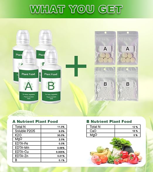 800ml Hydroponics Nutrients Fit for AeroGarden Hydroponic Indoor Garden, Hydroponics Supplies A&B Plant Foods hydroponic Nutrient Solution for Vegetables Fruits Flowers Thrive