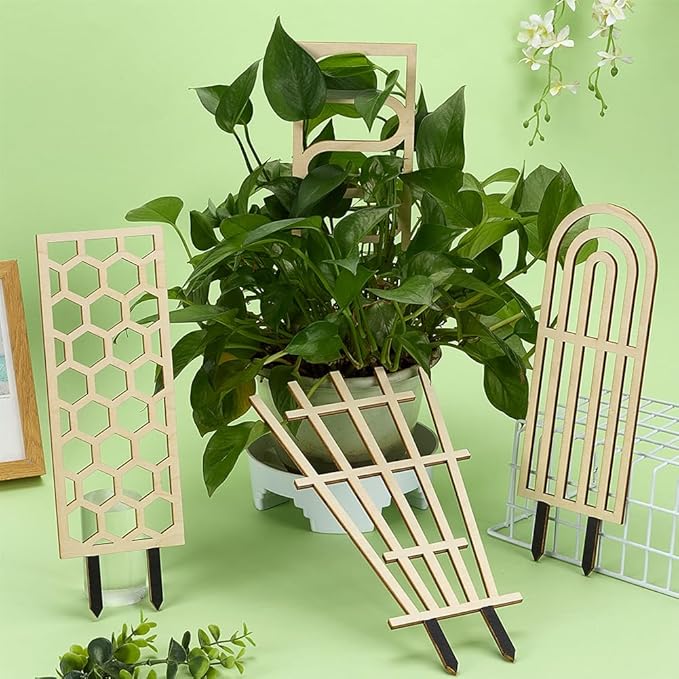 FINGERINSPIRE 4 PCS Indoor Plant Trellises 4 Styles Blanched Almond Wooden Houseplant Trellis for Indoor Climbing Plants Mixed Shape Garden Trellis Plant Support for Ivy Flowers Outdoor Potted Plants