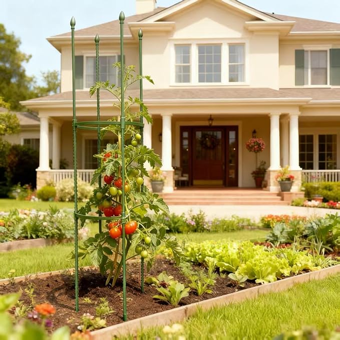 Tomato Cages for Garden&Pots, 6 Pack 50" Plant Support Trellis for Tomatoes, Cucumbers, Beans | Heavy-Duty Steel with Rust-Proof Coating | Garden Stakes for Outdoor Indoor Plants
