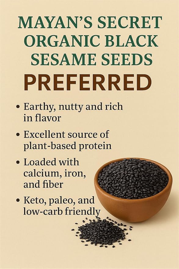 Mayan's Secret - Organic Black Sesame Seeds Raw – USDA Certified, Vegan, Non-GMO, Gluten-Free – High Protein & Nutrient-Rich Superfood – (907g) 2lbs