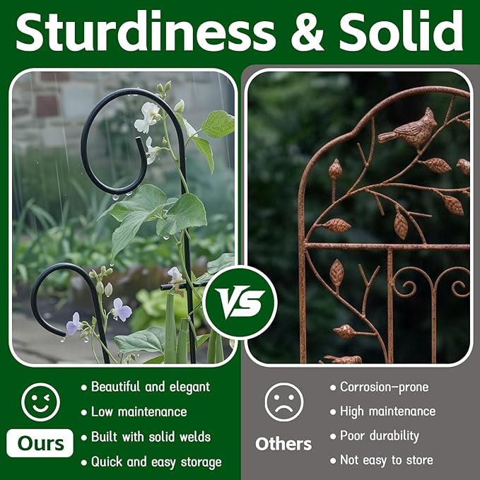 4 Pack 43 Inch Plant Trellis for Potted Plants, Metal Garden Trellis for Climbing Plants, Indoor Outdoor Decorative Vine Support for Pots, Wave Shape, Black