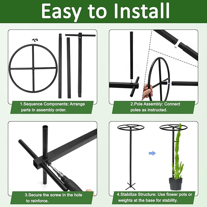 1 Pcs Heavy Duty Dragon Fruit Trellis, 12"x12"x50" Adjustable Metal Dragon Plant Support Stand, Durable Vertical Trellis for Climbing Plants, No-Hammer Assembly for Outdoor Garden (Round)