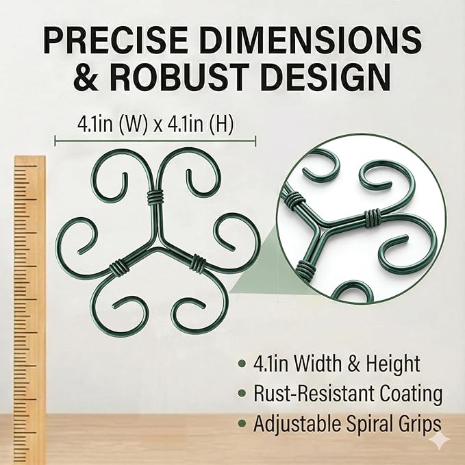 4Pack Green Iron Monstera Support,4.1 * 4.1IN Plant Support Stakes for Indoor Plants,Durable Green Metal Plant Stem Supports-Easy Installation.