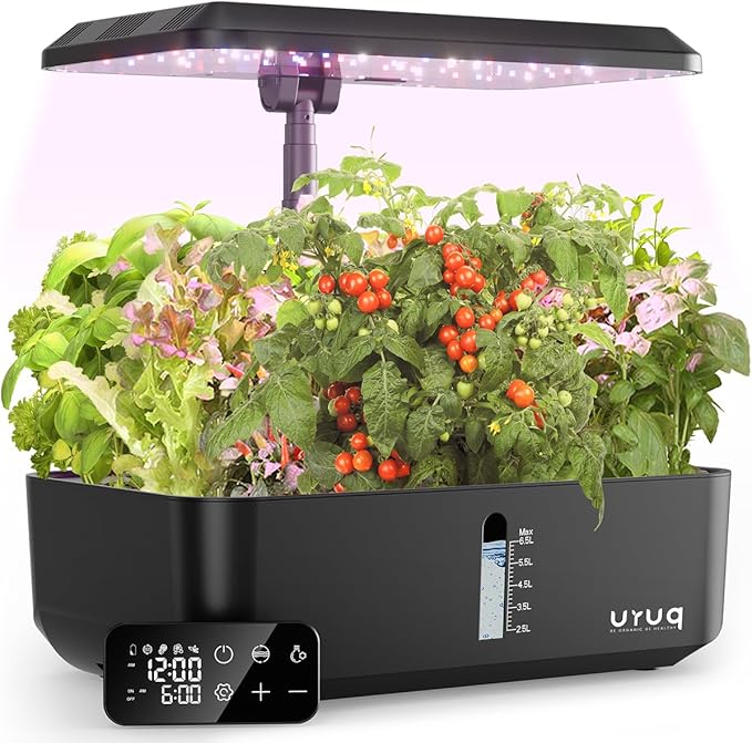 Hydroponics Growing System Garden: 12 Pods Indoor Gardening System with Custom Time Grow Light Height Adjustable Quiet Plants Germination Kit - Gardening Gifts Charcoal