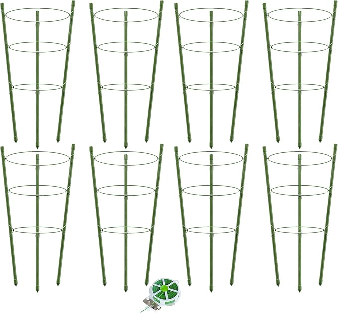 8 Pack Tomato Cage for Garden Plant Support, 18 inches Small Tomato Cages Tomato Trellis with Adjustable Rings, Plant Stakes for Peony Support, Tomato Stakes Rings for Climbing Plants