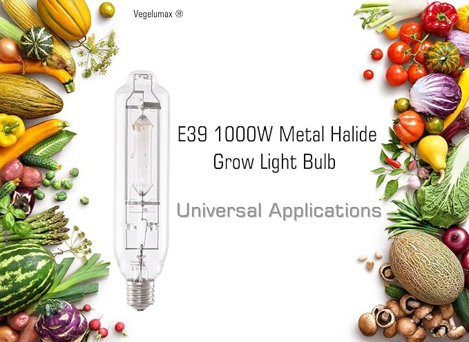 MH 1000W Metal Halide Single Ended HID Grow Light Bulb Lamp High PAR Enhanced Blue and Violet Spectrums for Hydroponic Horticulture Vegetative Growth,CCT 6000K,92,000Lumens,E39 Base