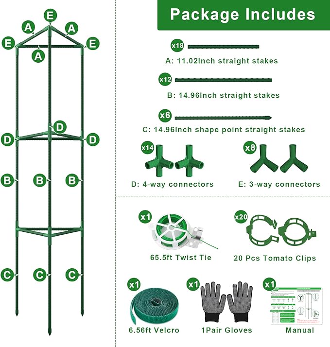 2 Pack Tomato Cages for Garden, 46.85Inches Tall Tomato Plant Support Stakes Adjustable Heavy Duty Steel Plant Tower Stakes, Updated Cucumber Trellis Garden Cages for Climbing Vegetable Flowers Fruits
