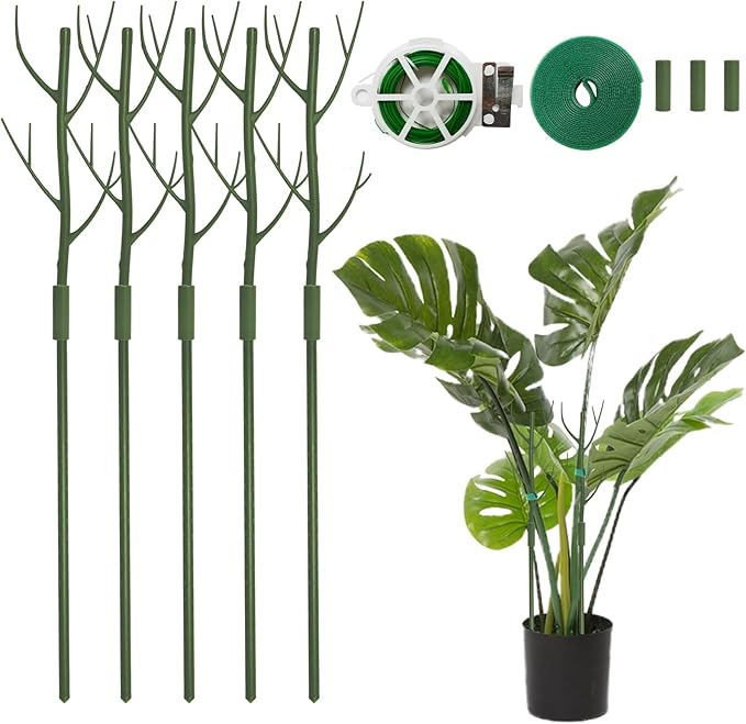 5 Pack Stackable Monstera Plant Support Stakes, Tall Twig Climbing Plant Pole Sticks Structures for Indoor/Outdoor Plants, Garden Accessories for Bird of Paradise, Pothos, Philodendron & Vine Plants