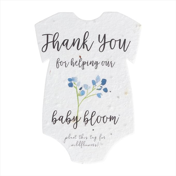 Seed Bloom Onesie Seed Paper – 15 Blue Shower Favors for Guests with Wildflower Seeds, Writable & Plantable, Shower Favor Gifts for Guest