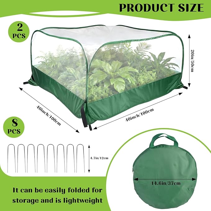 2 Pack Pop Up Garden Mesh Plant Cover, 40" x 40" x 20" Foldable Plant Protector Mesh Plant Enclosure, Outdoor Garden Netting Plant Cover Bird Pest Protection for Vegetables Fruits Flowers Seedlings