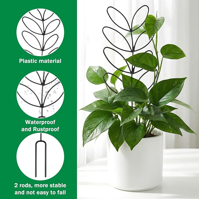 3 Pack Plant Trellis Indoor Small Metal Plant Support Stake for Indoor and Outdoor Plants Use, Leaf Shape Garden Stakes for Climbing and Potted Vine Ivy Flower Houseplant