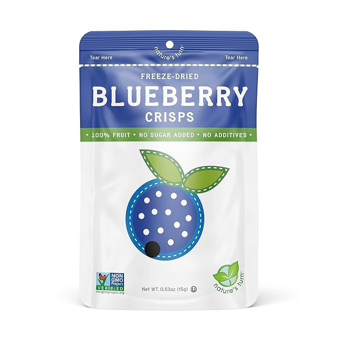 Nature’s Turn Freeze-Dried Blueberry Crisps – Healthy, Gluten-Free, Crispy & Delicious, Plant-Based Snack, Ideal for Cereal, Smoothies, School Lunches, & On-the-Go, Bags of 12 (0.53 oz Each)