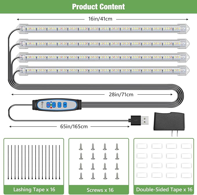 Plant Grow Light Strips, 240 LEDs Grow Lights for Indoor Plants Full Spectrum with Upgrade Timer 6/12/16 Hrs, 3 Spectrum Modes, Sunlike Grow Lamp for Seedlings Hydroponics Succulent, 2 Pack