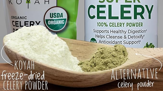 KOYAH - Organic USA Celery Powder (1 Scoop = 1/4 Cup Fresh): 36 Servings, Freeze-Dried, Whole-Stalk Powder