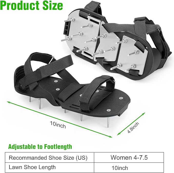 Lawn Aerator Shoes for Grass - Pre-Assembled Grass Aerator Shoes for Lawn - Soil Yard Aerator Tool for Aerating Patio Garden, Black, Small Size