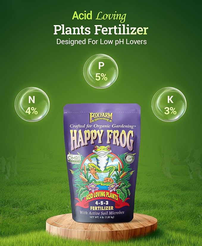 FoxFarm Happy Frog Acid Loving Plants Fertilizer - Organic Slow Release Fertilizer for Azaleas, Rhododendrons, Blueberries & More - Contains Mycorrhizal Fungi & Soil Microbes - OMRI Listed - 4 lb