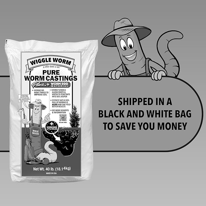 100% Pure Worm Castings Plus Worm Egg Material, 40lbs - Fertilizer and Soil Amendment for Indoor and Outdoor Gardening to Improve Soil Fertility and Aeration - 100% Organic and Odor Free
