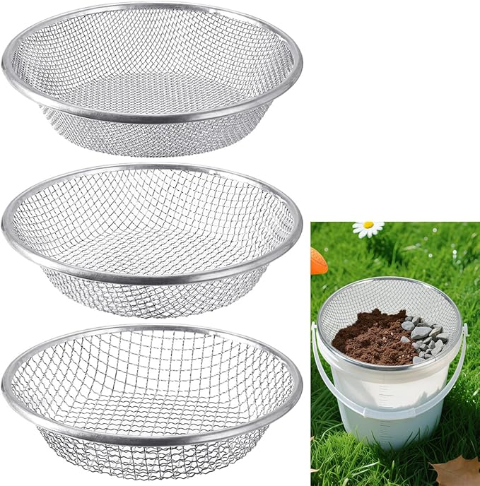 Garden Soil Sifter for Rocks Compost Sieve Garden Potting Lawn Soil Sieve Garden Sieve, 3 Apertures Sizes(1/8in,1/4in,3/8in)