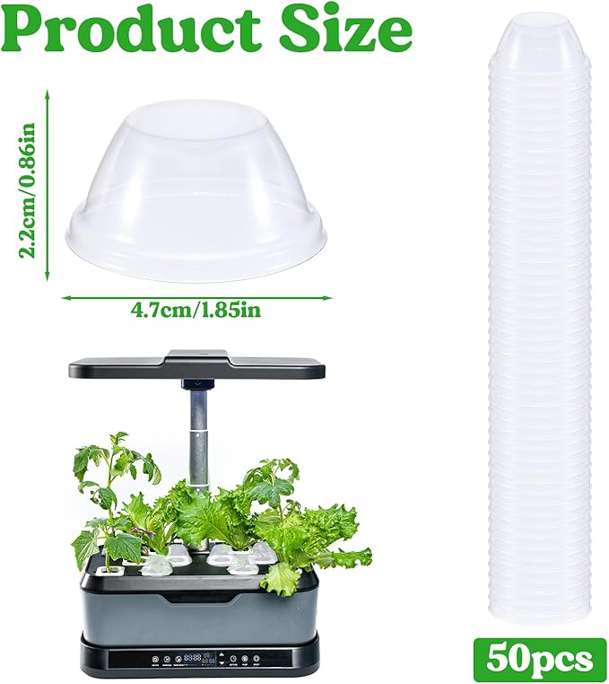 50 Pcs Humidity Domes for Plants Outer Diameter 4.7 cm/1.85 inch Replacement Grow Dome Hydroponic Cups Seed Starting for Growing Basket, Greenhouse, Hydroponic Growing System Flower Transparent
