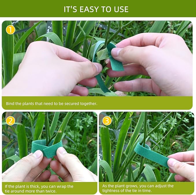 Green Plant Tape for Climbing Plants - Strong-Grip Reusable Garden Tape & Adjustable Plant Supports Ties for Outdoor Plants Growth (32.8 ft x 0.6 inch)